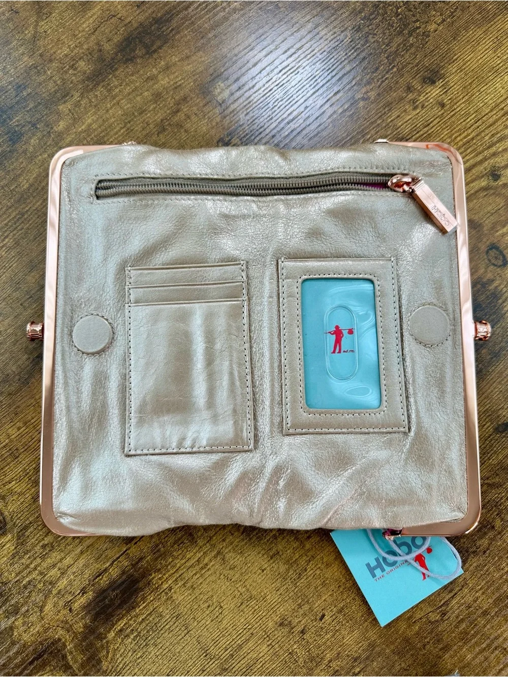 Hobo Lauren Clutch Wallet, Double Kisslock, Blush Leather, Rose Gold Hardware